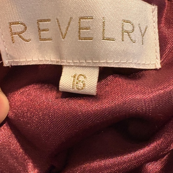 Revelry Burgundy One-Shoulder Satin Bridesmaid Gown w/ Slit | Size 16 | NWT - Picture 6 of 12